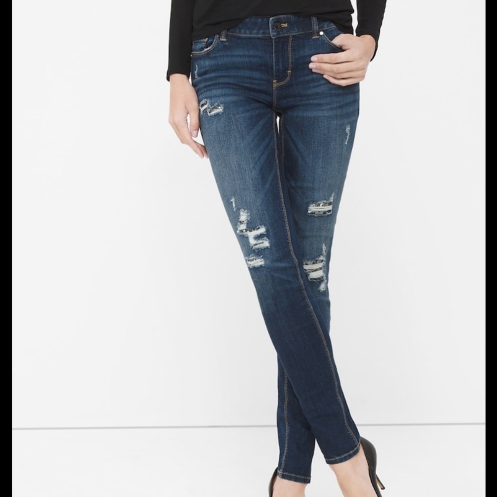 White House Black Market Sequin Distressed Jeans